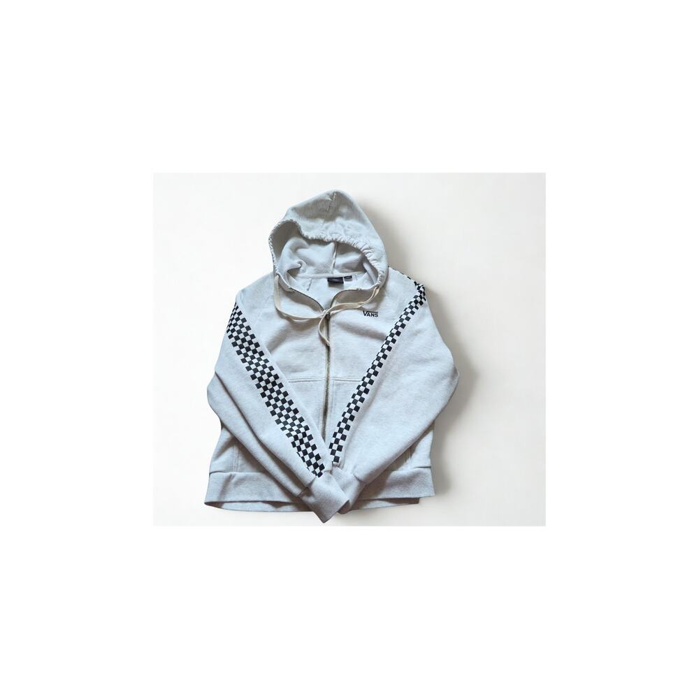 VANS Heather Grey Zip Up Hoodie with Checkerboard detail